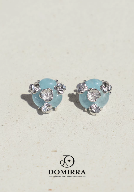 Ocean Bloom Studs – Aquamarine Floral Earrings