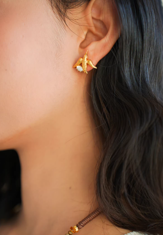 Golden Flight Studs – Sculpted Bird Everyday Earrings