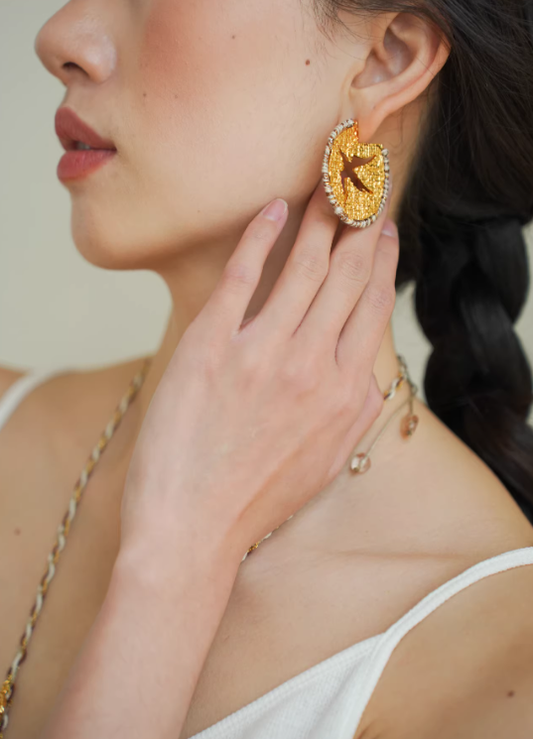 Seagull Disc Earrings – Gilded Minimal Aviary Studs