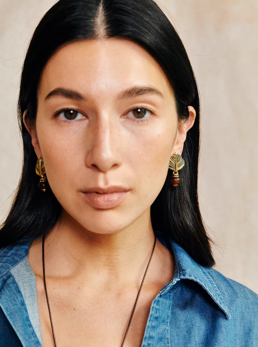 Palm Seed Studs – Caramel Agate Vintage Earrings