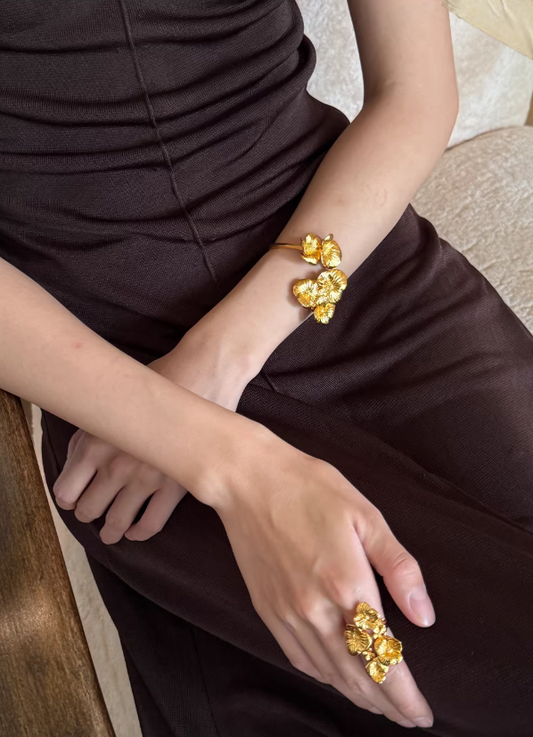 Asymmetric Bloom Cuff – Open Floral Statement Bracelet